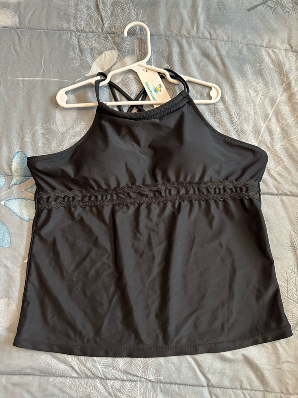 NWT Beach Sissi Smocked High-Neck Black Women's Swim Tank Top Sz XL STRAPPY BACK